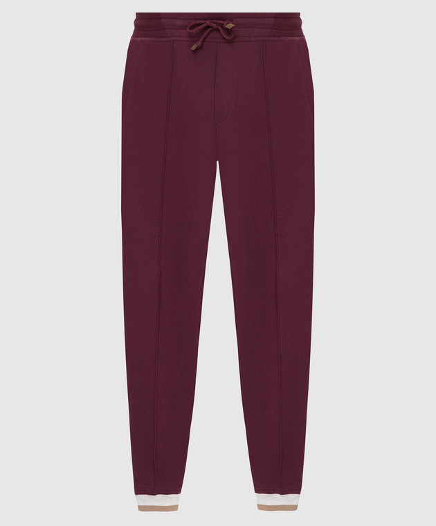 Brunello Cucinelli - Burgundy sweatpants with contrast cuffs MTU143384G ...