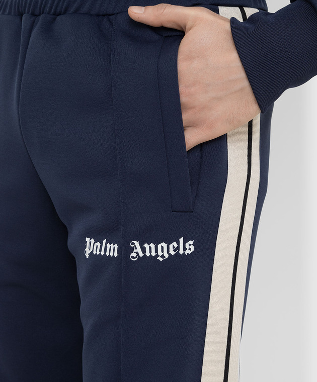 Palm Angels Темно-синие спортивные брюки с принтом логотипа PMCA007F21FAB002 изображение 5