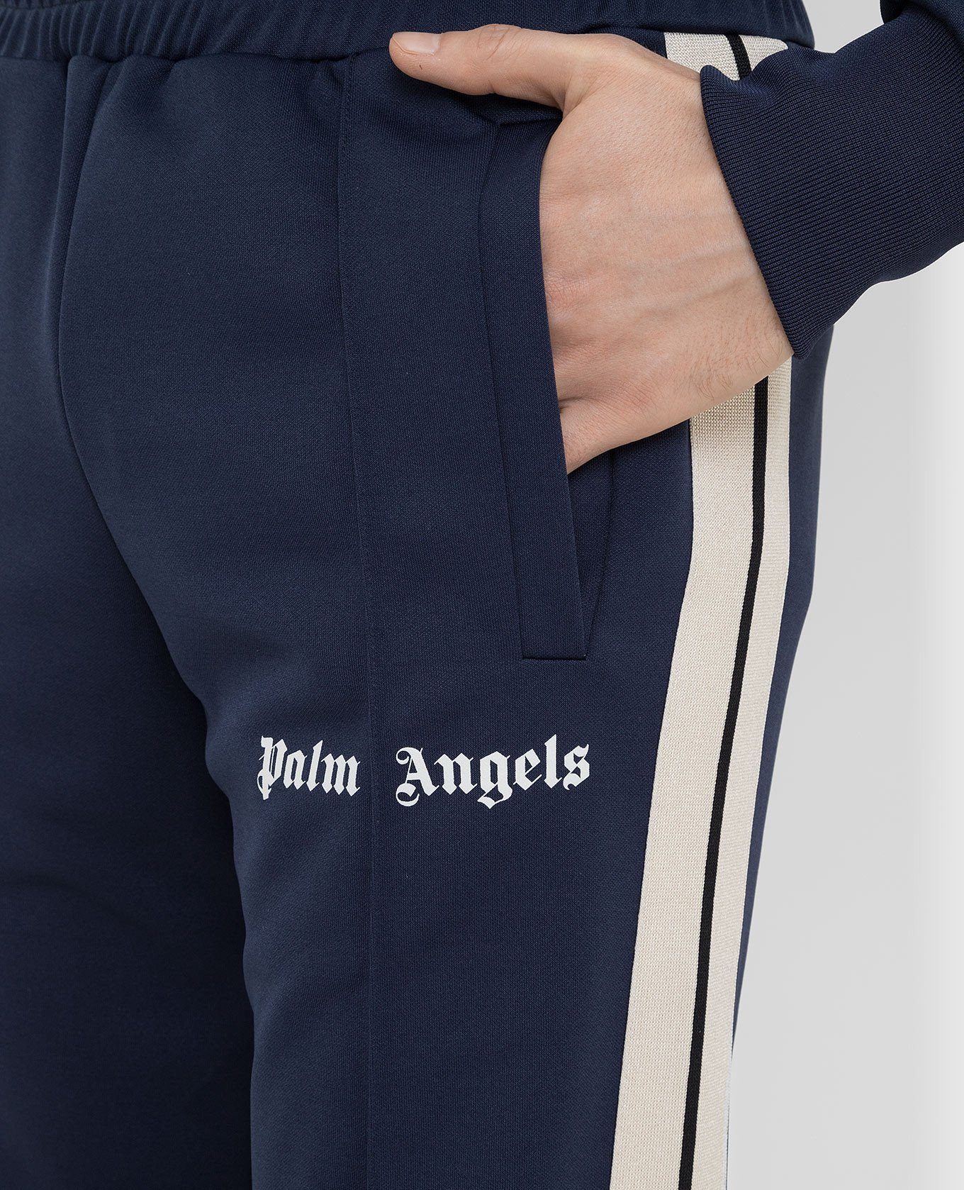 Palm Angels Темно-синие спортивные брюки с принтом логотипа PMCA007F21FAB002 изображение 5
