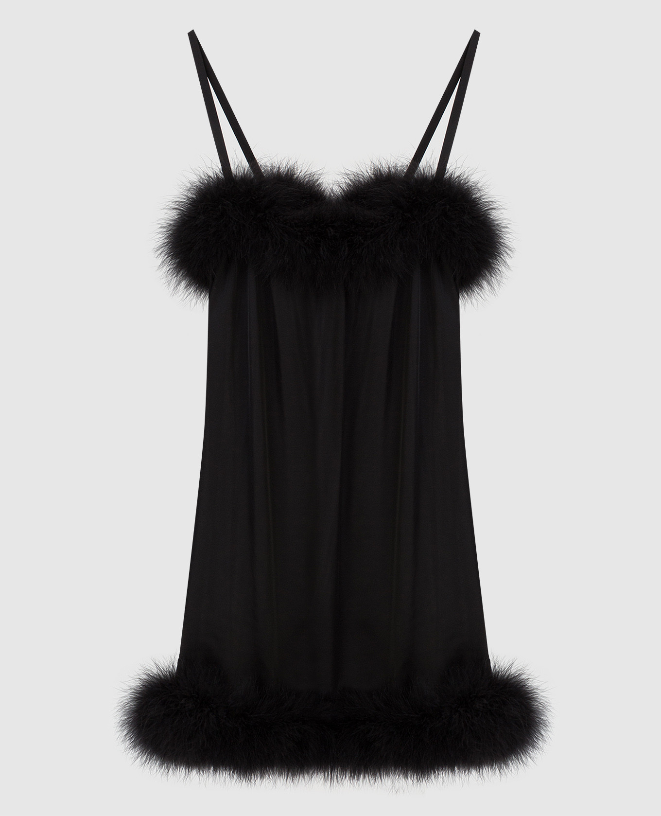 

Шелковое платье мини с перьями Saint Laurent, Черный, Платья Мини