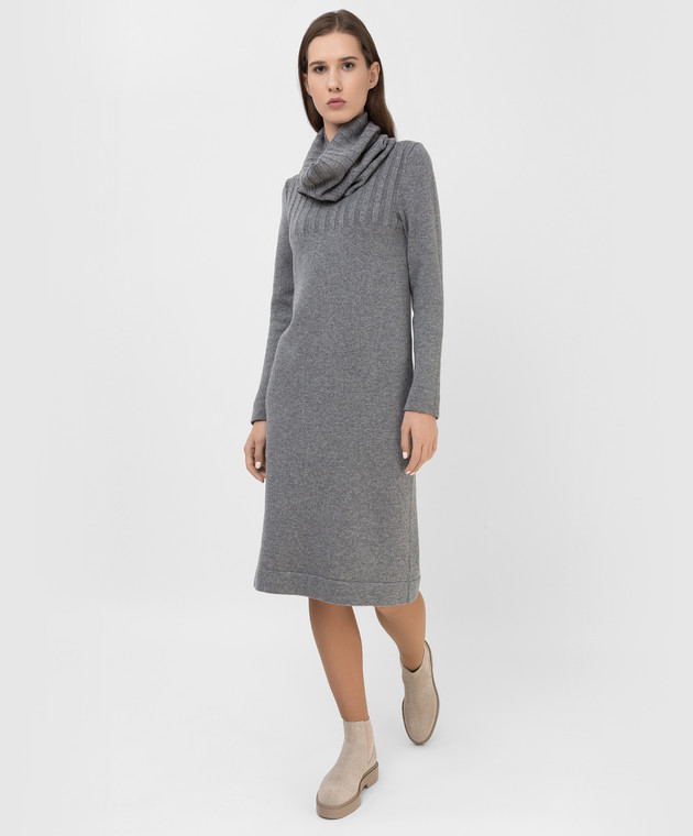ANNECLAIRE Серое платье из шерсти, шелка и кашемира A8048262 изображение 2