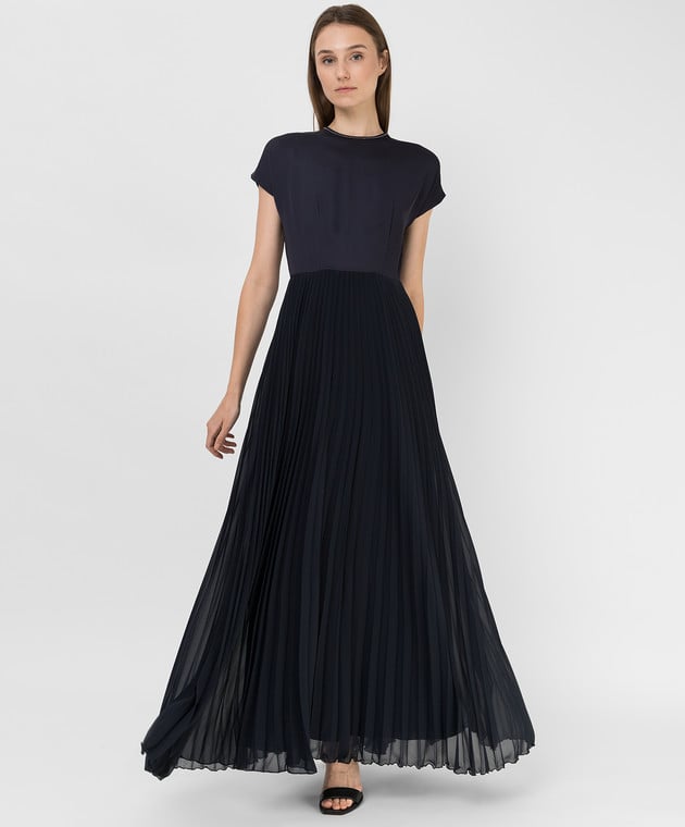 Peserico Темно-синее платье-плиссе с цепочками S0215600PA1940 изображение 2