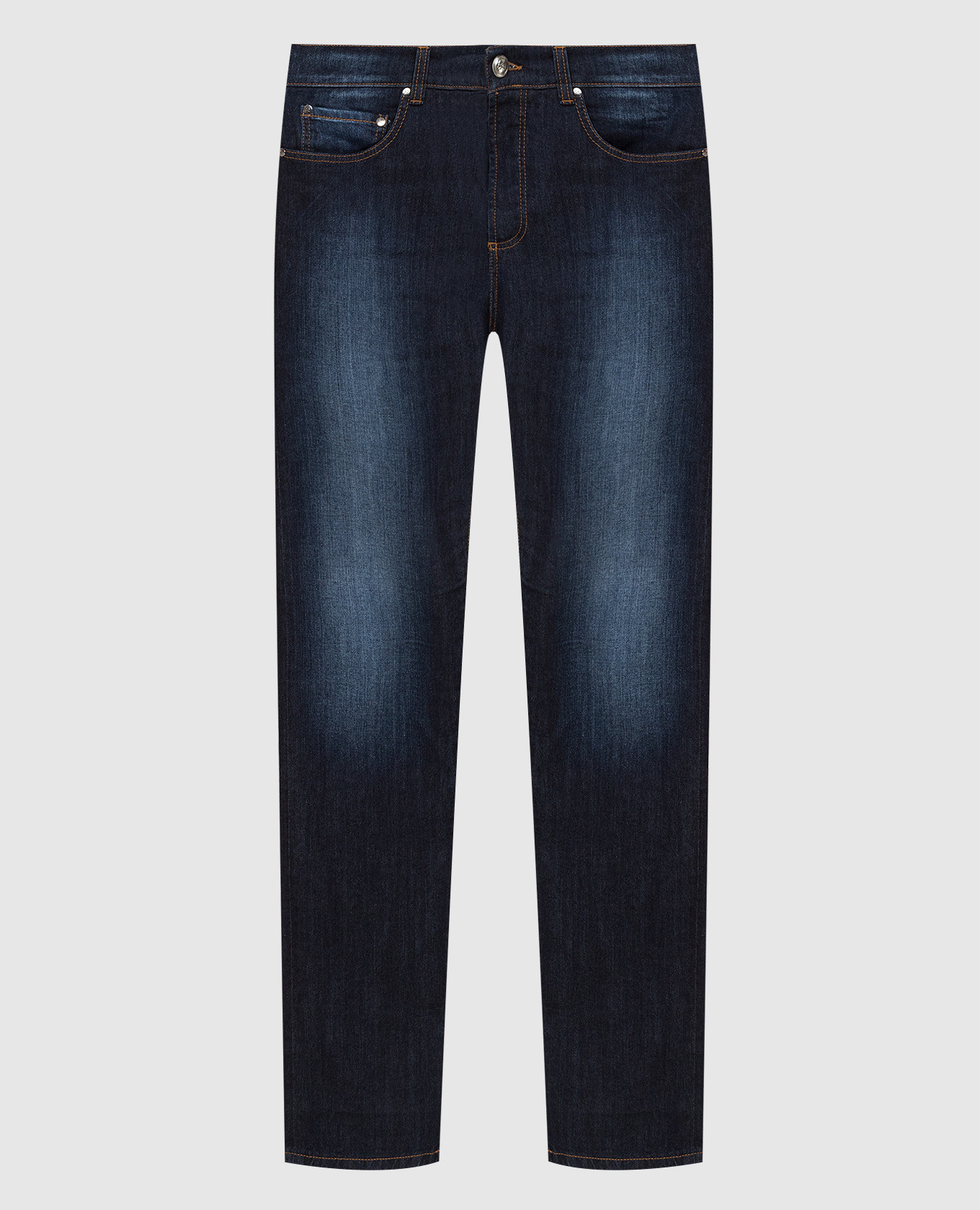Темно-синие джинсы с эффектом потертости