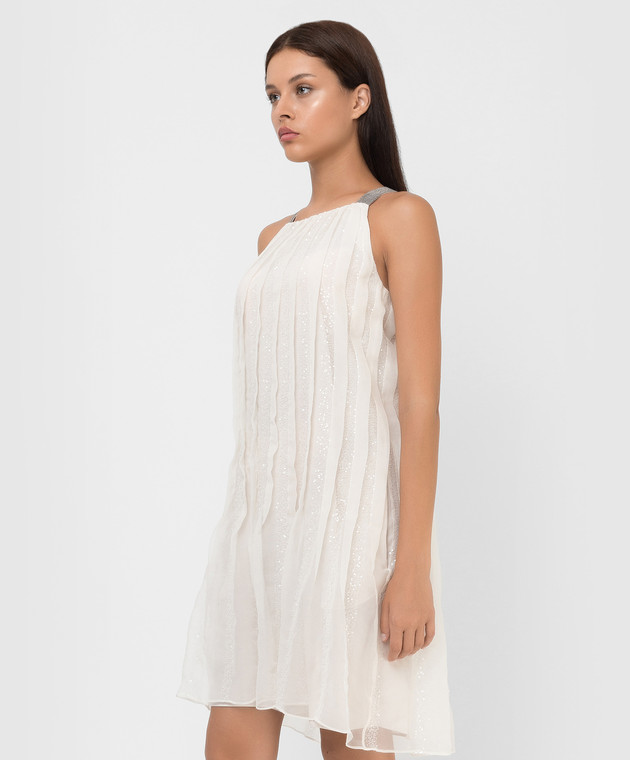 Brunello Cucinelli Світло-бежеве шовкове плаття з паєтками і ланцюжками MF940ADN52 зображення 3