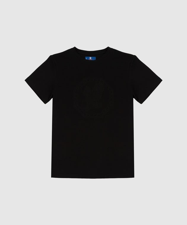 Stefano Ricci Детская черная футболка с вышивкой эмблемы YNH7400340803