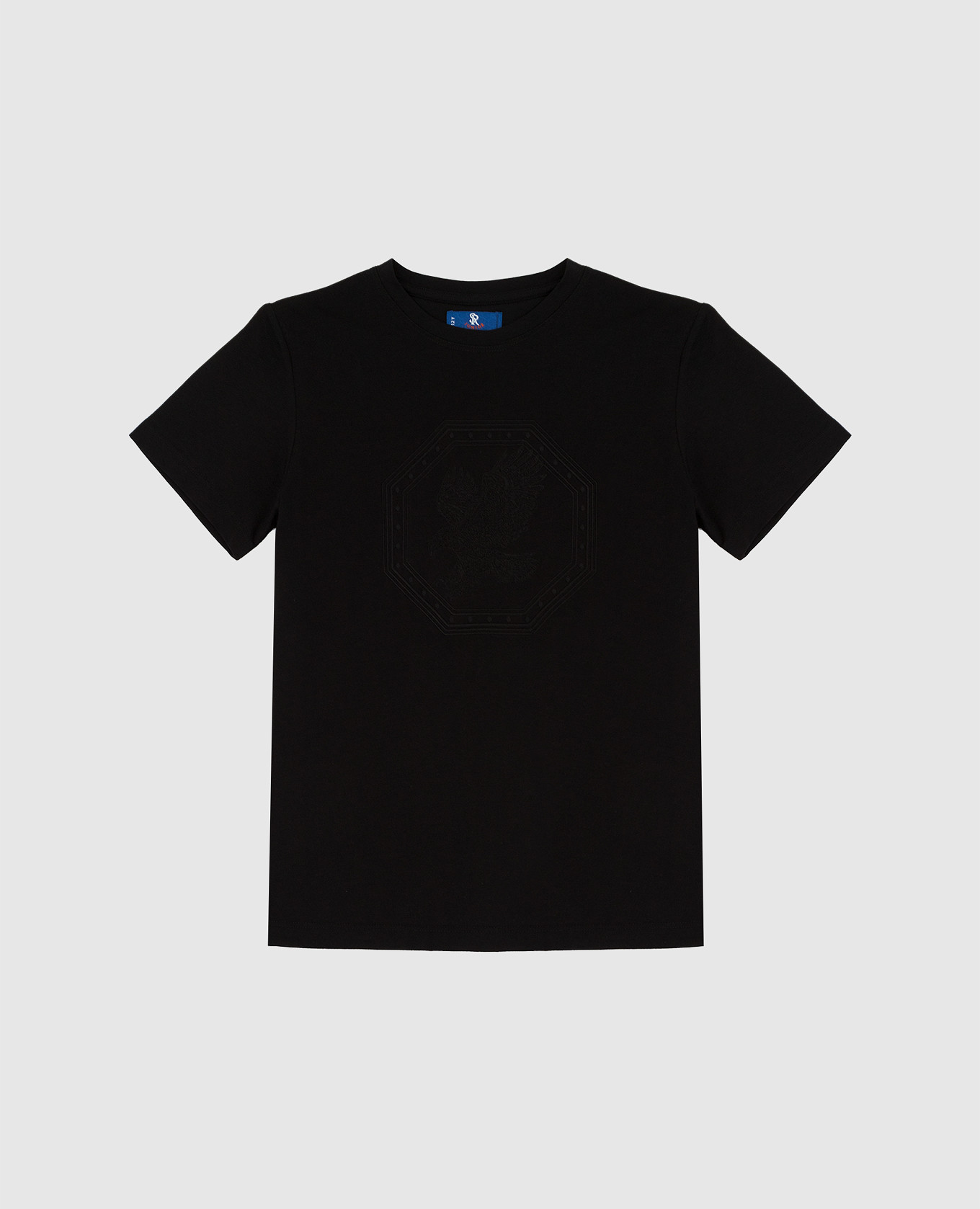 Детская черная футболка с вышивкой эмблемы
