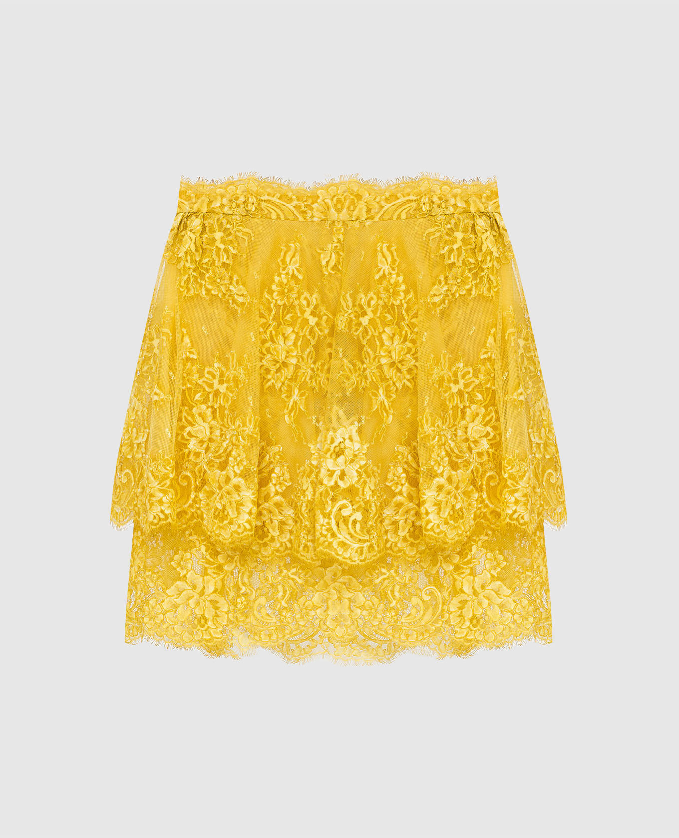 Желтая ажурная юбка мини