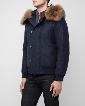 ISAIA Темно-синяя куртка из кашемира и шелка с мехом SW709089902