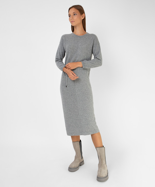 Peserico Серое платье из шерсти, шелка и кашемира с люрексом S92164F12F9018 изображение 2