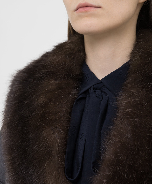 Real Furs House Серое пальто из кашемира с мехом соболя GT02 изображение 5