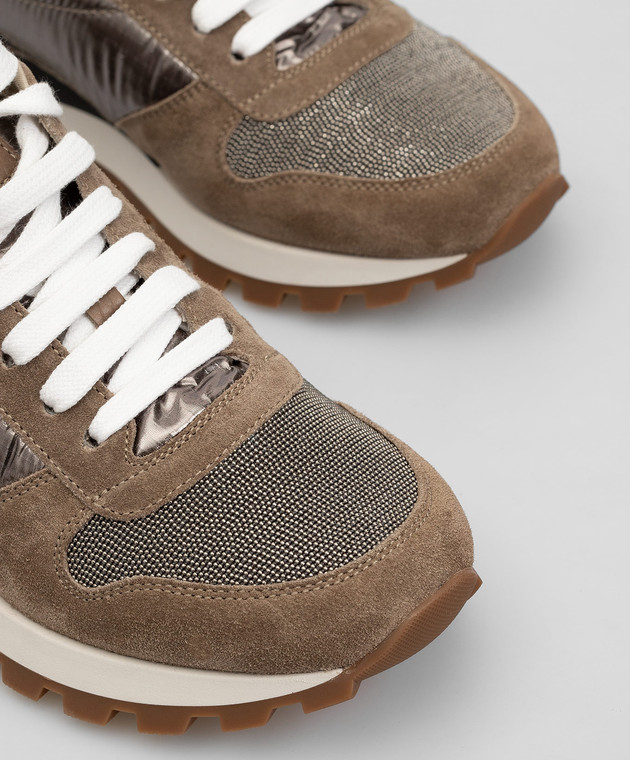 Brunello Cucinelli Темно-бежевые кроссовки MZSFG1851P изображение 5