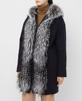 Via Cappella Темно-синє пальто з кашеміру з хутром лисиці P11785CASHMERE
