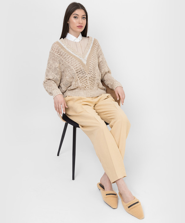 Brunello Cucinelli Пуловер из льна и шелка в узор с пайетками MCK386712 изображение 2