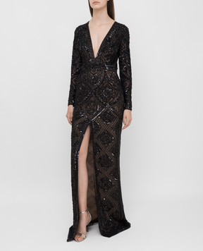 Zuhair Murad Чорна сукня з вишивкою та кристалами DRS20008EMAN001