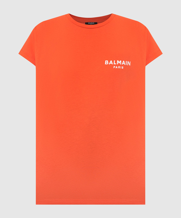 Balmain Оранжевая футболка с принтом логотипа XF1EF010BB01