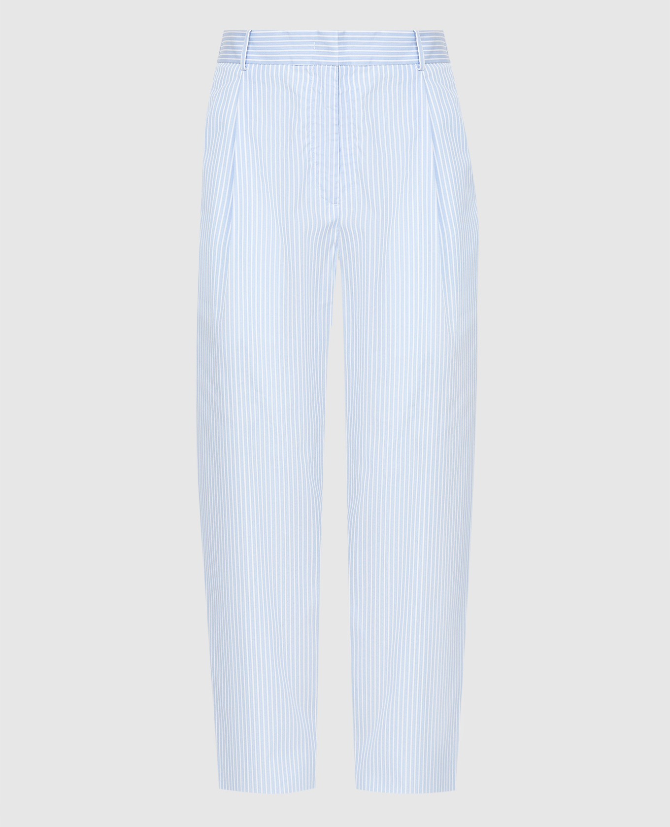 

Брюки слаксы в полоску, Голубой, Брюки с высокой талией