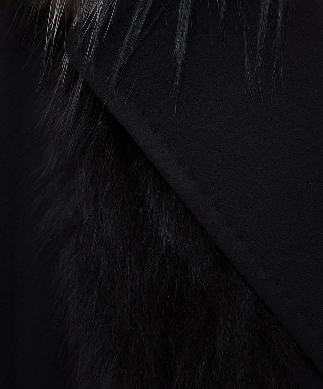 Giuliana Teso Черное пальто из шерсти и кашемира с мехом лисы 64C6060 изображение 5