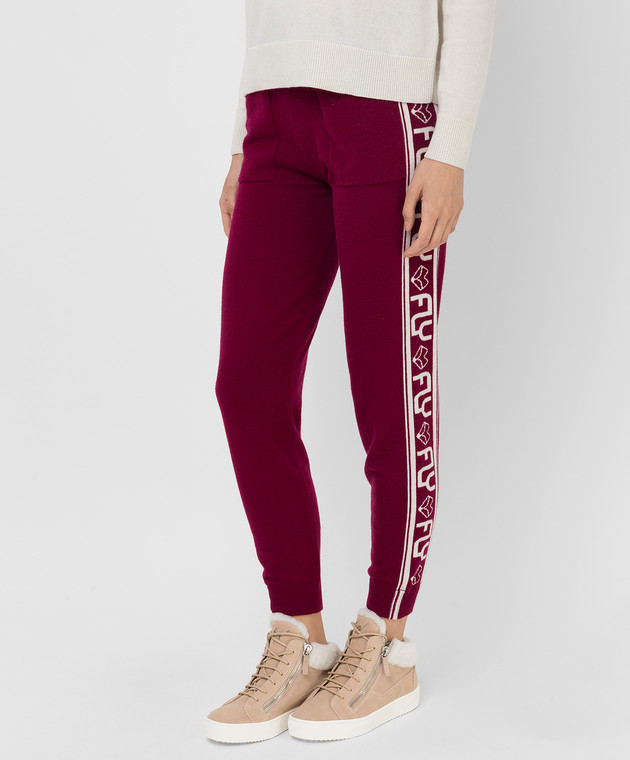 Be Florence Patterned fuchsia cashmere joggers F2112 image 3