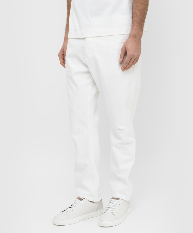Brunello Cucinelli Белые джинсы с прорехами M262PX2340 изображение 3