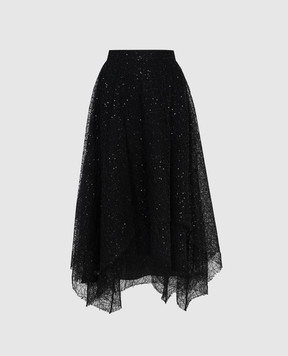 Brunello Cucinelli Черная ажурная юбка с шелком с паетками  MA960G2908