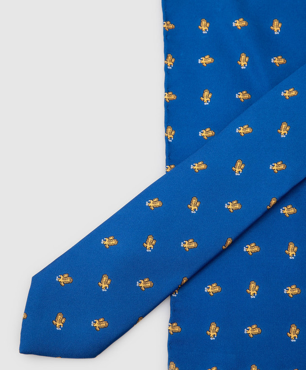 Stefano Ricci Детский шелковый синий набор из галстука и платка-паше в узор YDHNG601 изображение 4