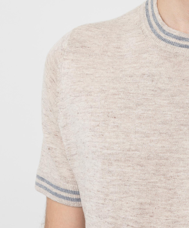 Brunello Cucinelli Бежевая футболка из льна M2L18300 изображение 5