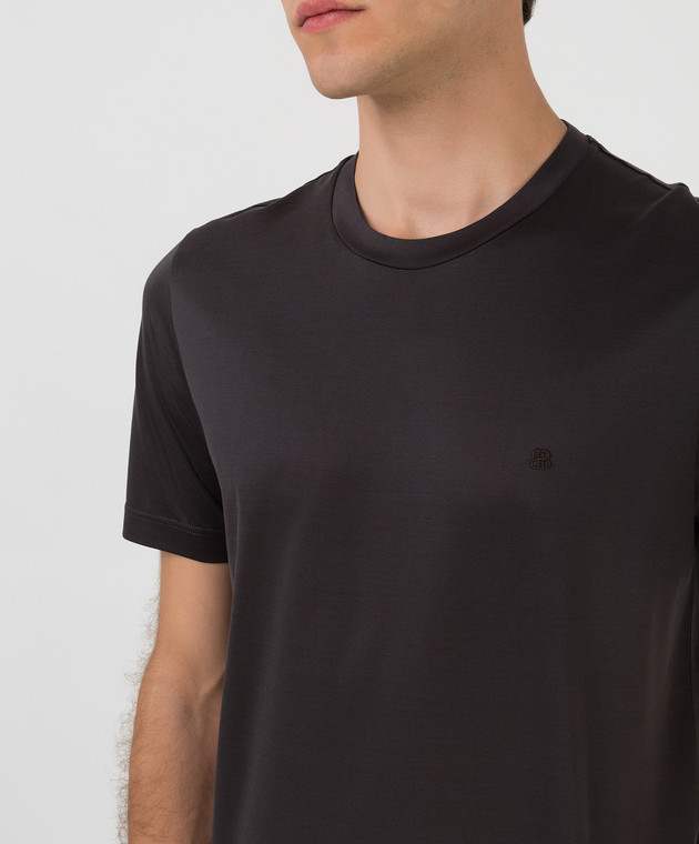 Bertolo Cashmere Темно-сіра футболка з вишивкою емблеми 000252001912 зображення 5