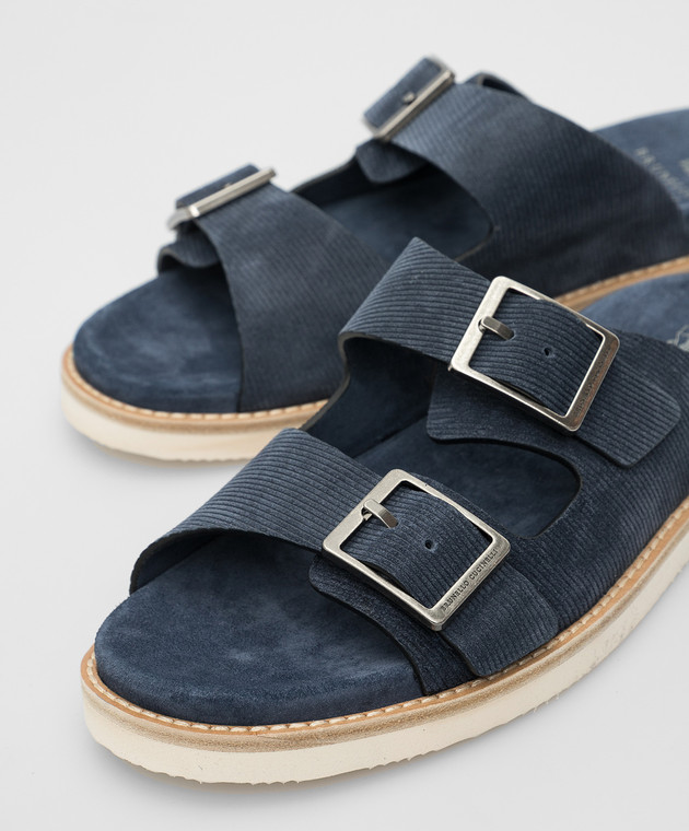 Blue Suede Double Strap Sandals