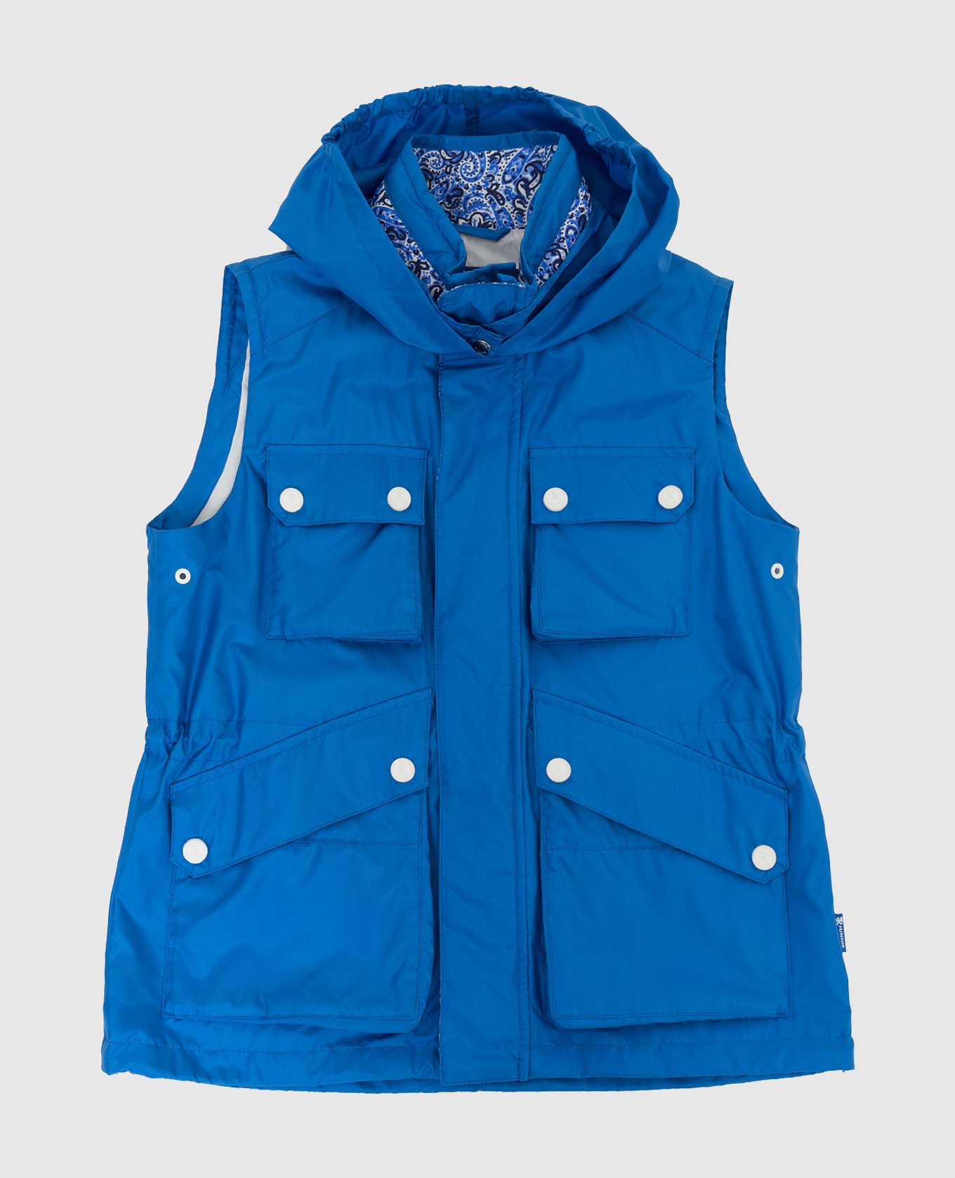 Children's light blue silk vest with a patch