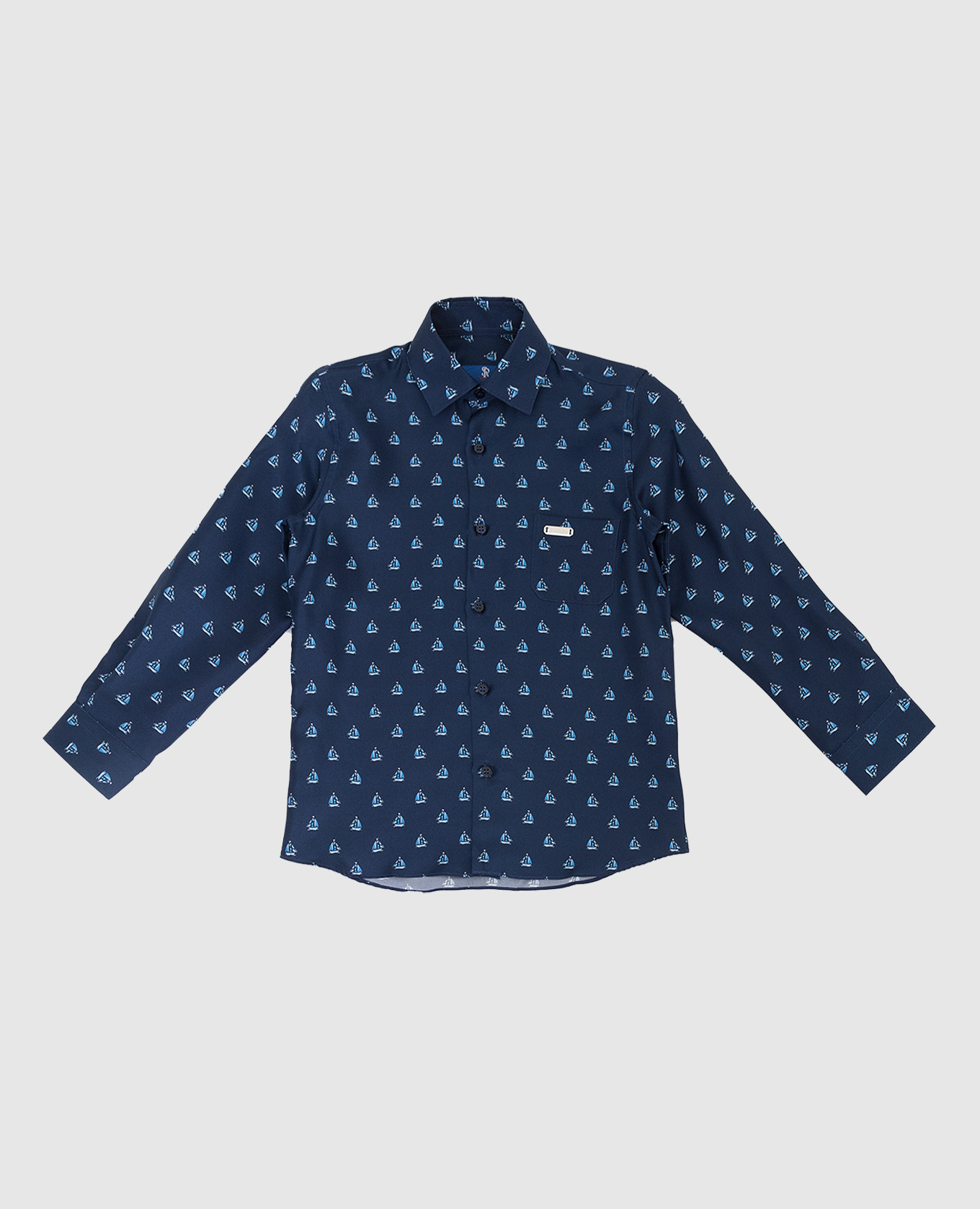 Children's dark blue patterned silk shirt