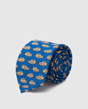 Stefano Ricci Детский синий шелковый набор из галстука и платка-паше в узор YDHNG400