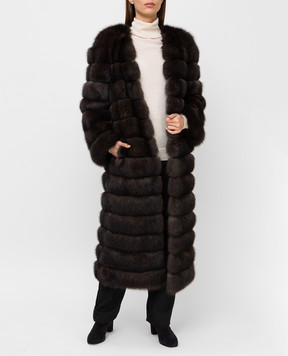 Real Furs House Коричневая шуба из меха соболя SBR596DARKSILV1