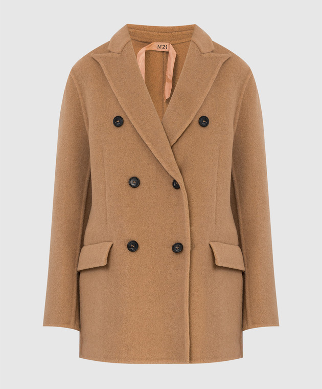 N21 Бежевое двубортное пальто из шерсти L0113160