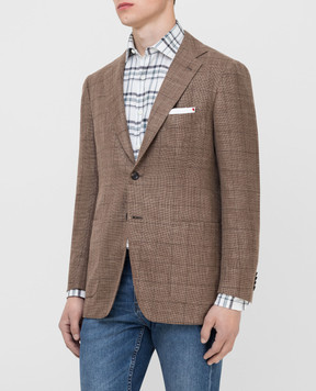 Kiton Бежевый блейзер из шерсти, шелка и льна UG81K06S70