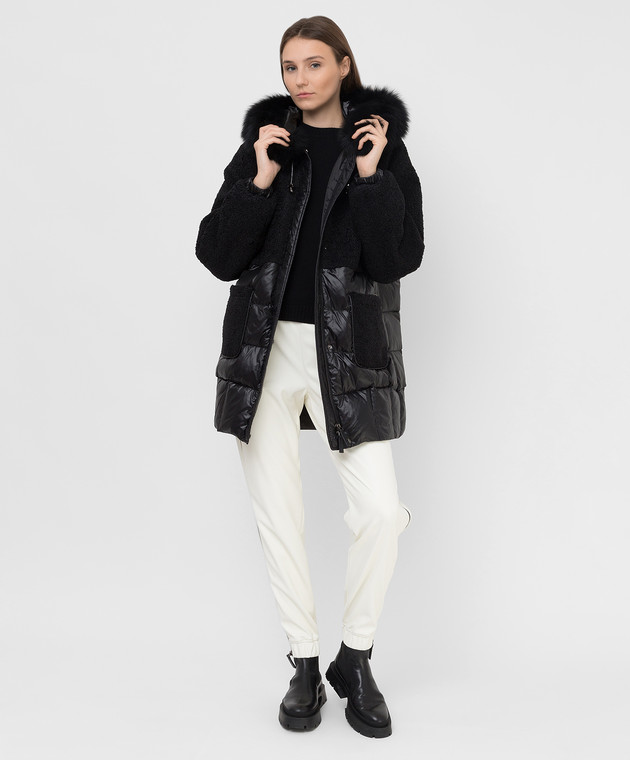 Be Florence Черная комбинированная пуховая куртка с мехом лисы BE2139 изображение 2