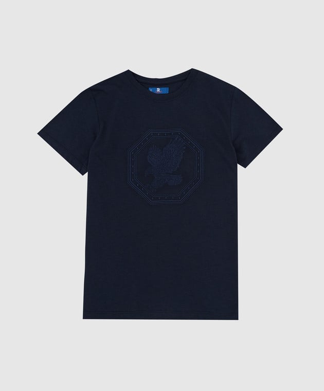 Stefano Ricci Детская темно-синяя футболка с вышивкой эмблемы YNH7400340803