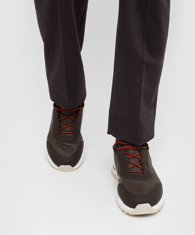 Loro Piana Темно-коричневые кожаные кроссовки Trail Walk FAL9348 изображение 2