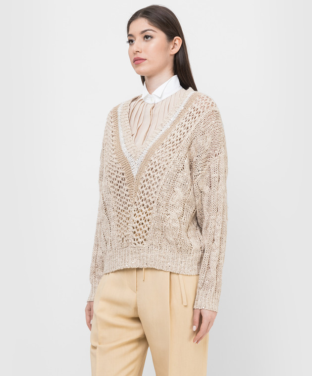 Brunello Cucinelli Пуловер из льна и шелка в узор с пайетками MCK386712 изображение 3