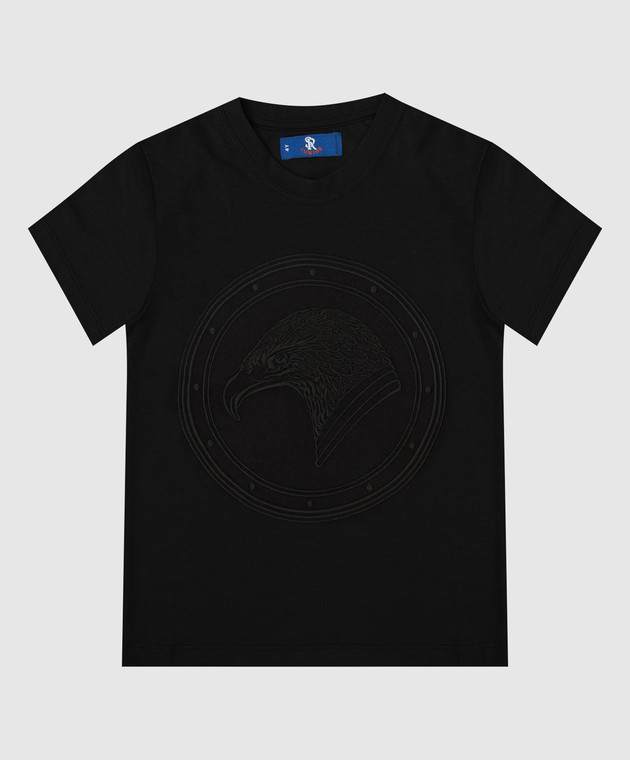 Stefano Ricci Детская черная футболка с вышивкой эмблемы YNH8400010803