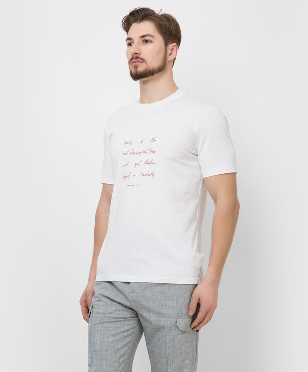 Brunello Cucinelli Светло-бежевая футболка с принтом M0T618400 изображение 3