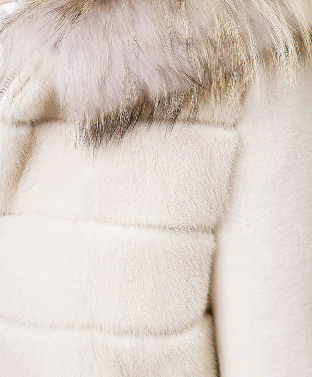 Real Furs House Світло-бежеве пальто з хутром єнота 922RFH зображення 5
