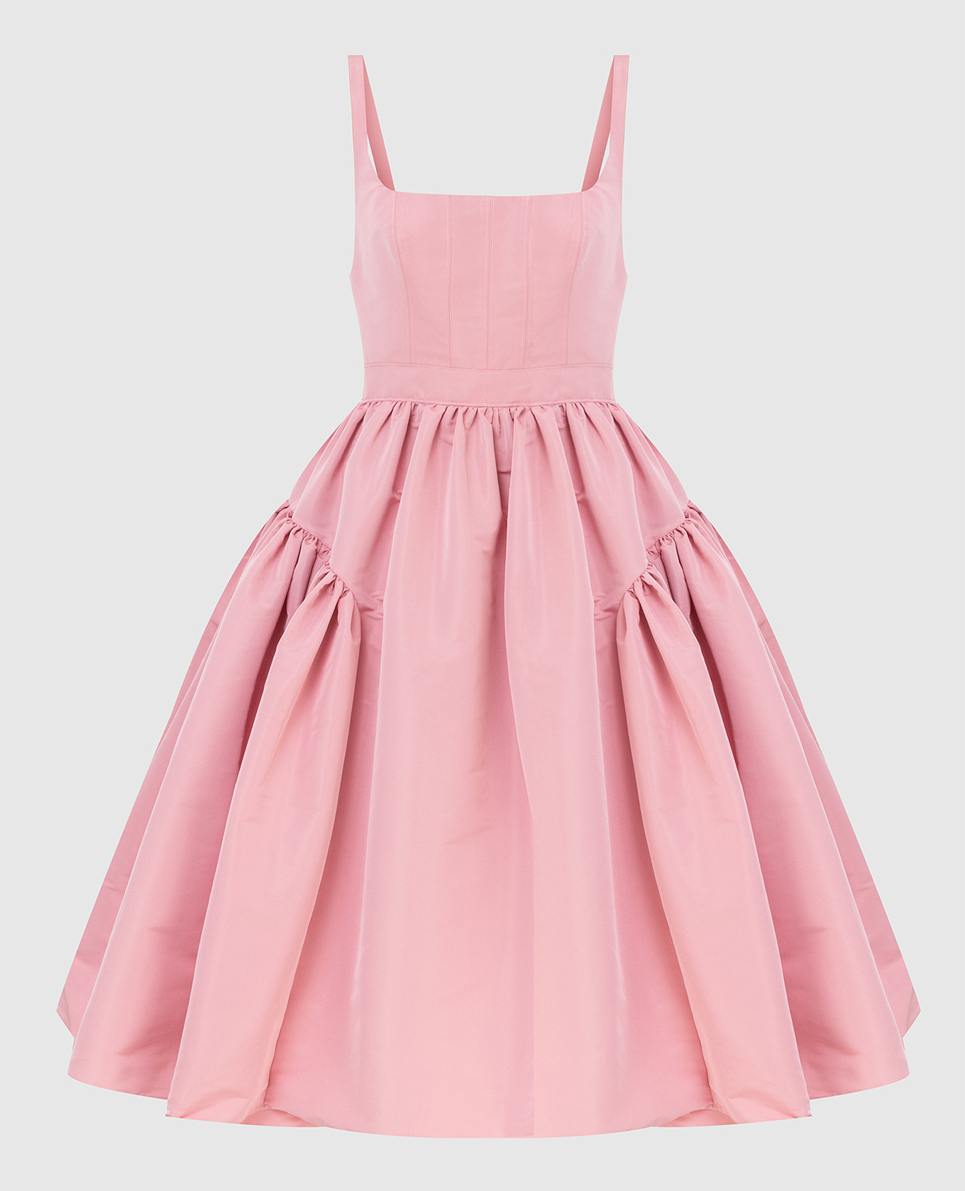 Розовое платье миди с открытой спиной и объемной юбкой Alexander McQueen