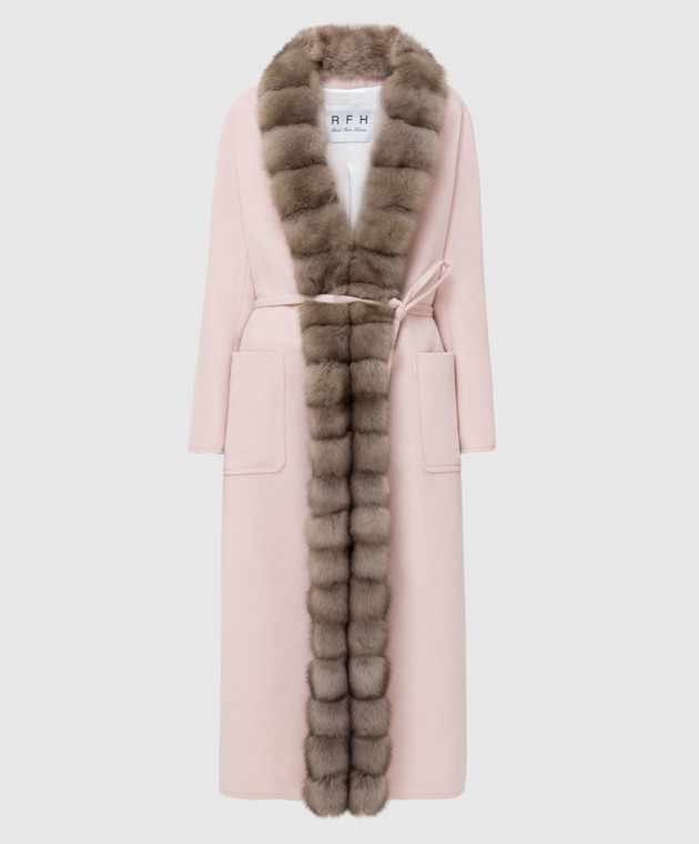Real Furs House Светло-розовое пальто из кашемира с мехом соболя GT01lPINK
