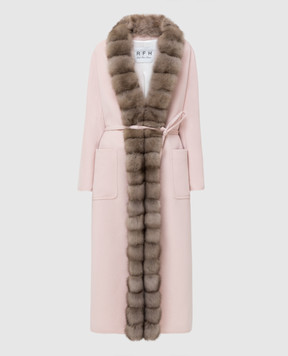 Real Furs House Светло-розовое пальто из кашемира с мехом соболя GT01lPINK
