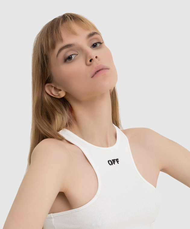 Off-White - Белый топ с принтом логотипа OWAD086C99JER001 купить в