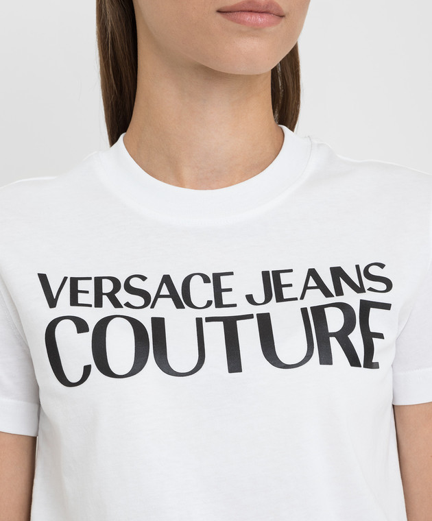 Versace Jeans Couture Белая футболка с принтом логотипа 71HAHF00CJ00F изображение 5
