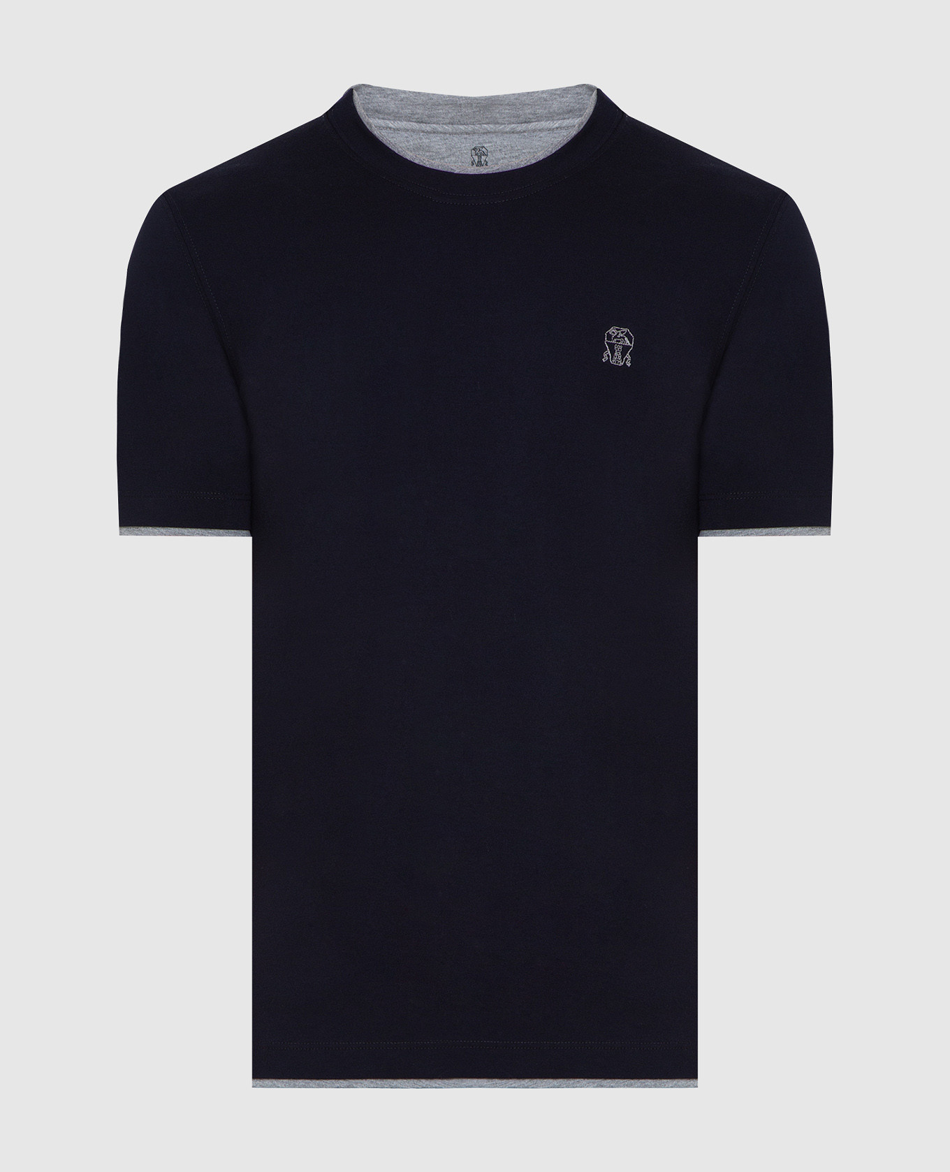 Темно-синяя футболка с контрастными вставками и вышивкой логотипа
