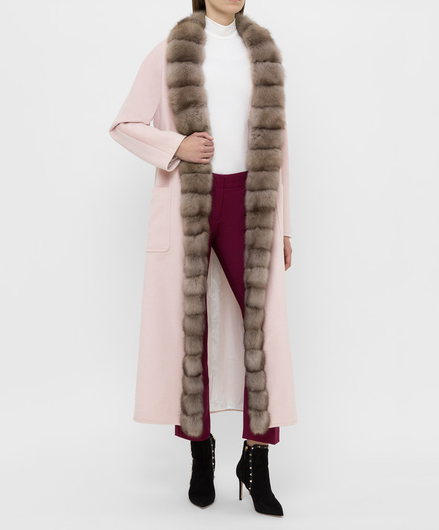 Real Furs House Светло-розовое пальто из кашемира с мехом соболя GT01lPINK изображение 2