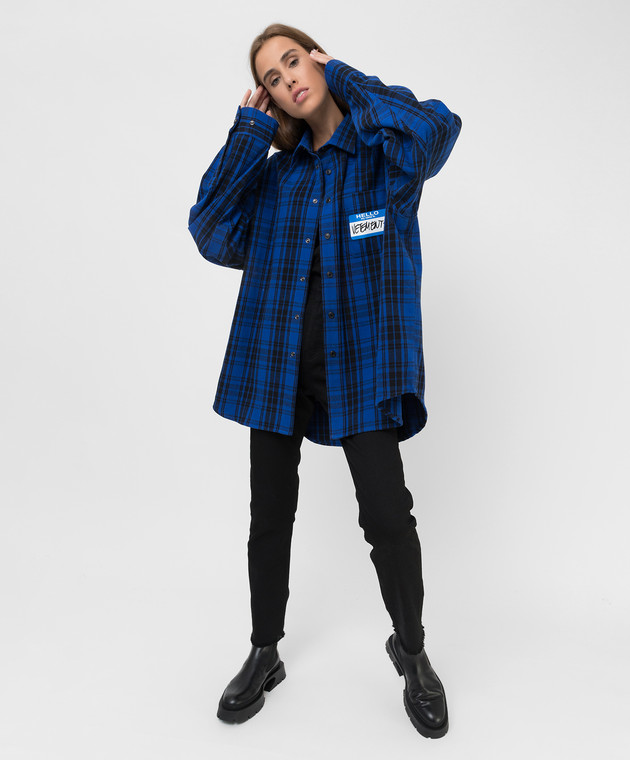 Vetements Синяя рубашка в клетку с принтом UA52SH800B изображение 2