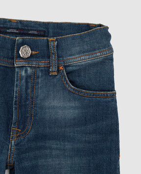 Stefano Ricci Детские синие джинсы с эффектом потертости T2960PITY1595